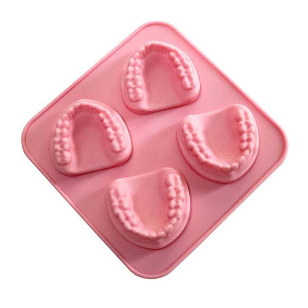 4 Hole Denture Teeth Shaped Ice Cube Mold Silicone Ice Tray For Ice Cubes And Ice Cream, Gag Gift For Dentist