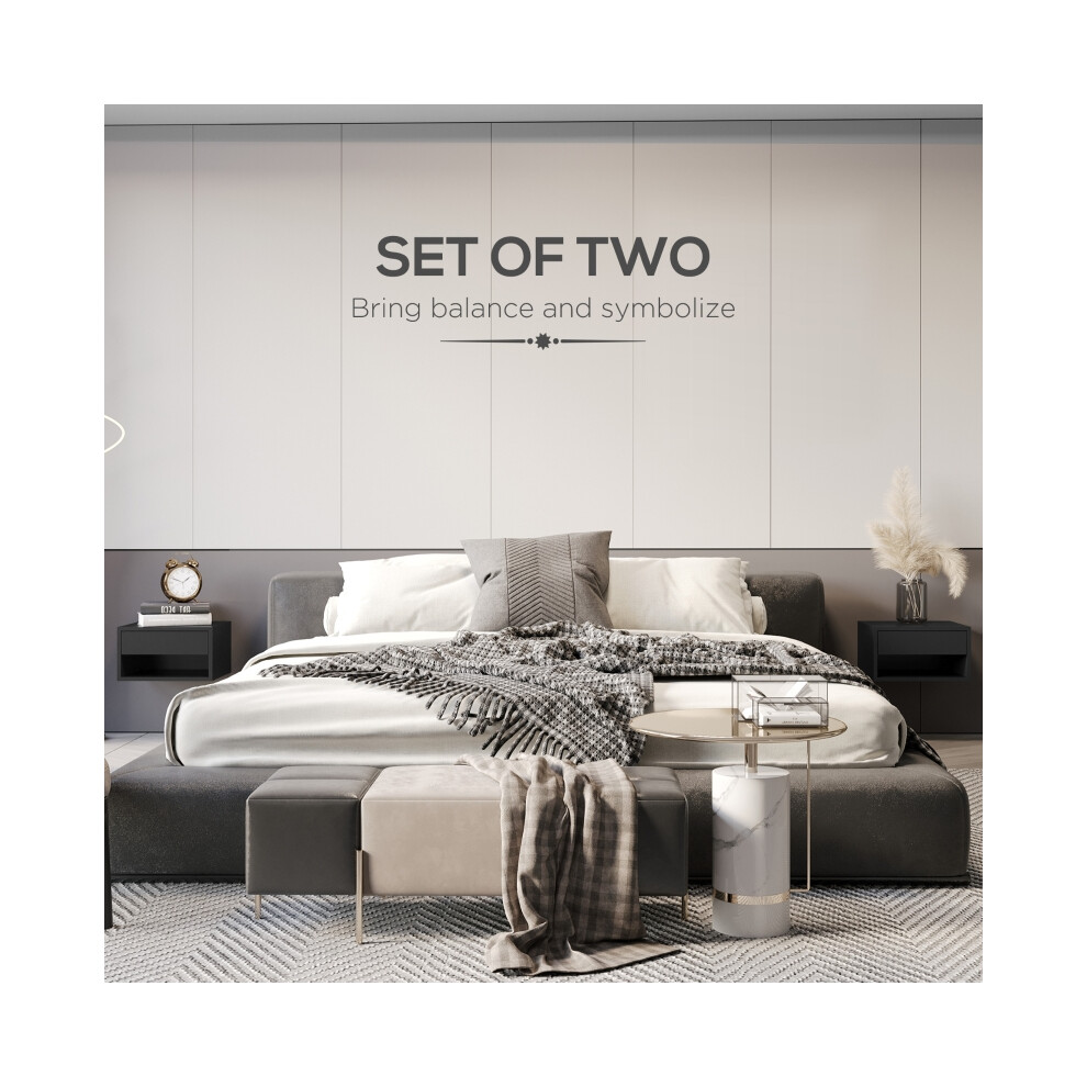 Nightstand Wall Mounted Bedside Table with Drawer and Shelf in High Gloss Black 37x32x21cm - Space Saving Bedroom Storage-image-OPC-PMFXJJX-NEW