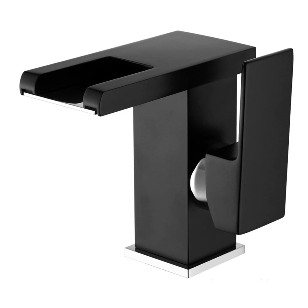 Waterfall Led Lavatory Vanity Faucet, 3-Color Changing, Brass Hot Cold Single-Handle 1-Hole Basin Mixer, Black 9393856633296