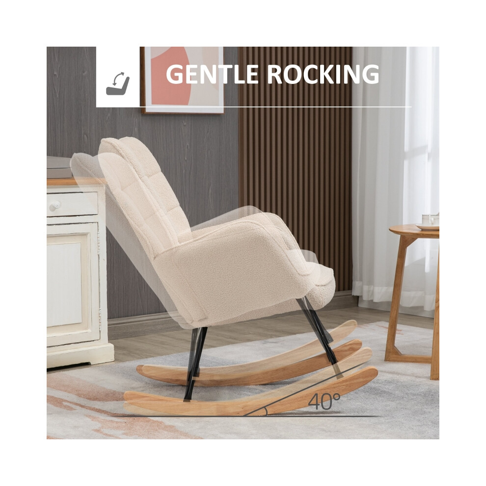 Nursery Glider Rocker Beige - HOMCOM Berber Fleece Wingback Chair for Nursing & Living Room Comfort-image-OPC-PMFXKMF-NEW