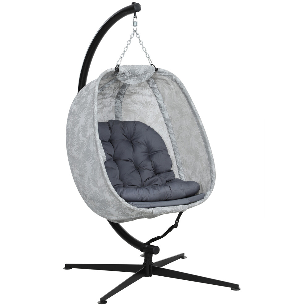 Hanging Egg Chair Outdoor Indoor Garden Swing with Stand Thick Cushion Folding Basket Cup Holder Grey Patio & Balcony-image-OPC-PMFXN79-NEW