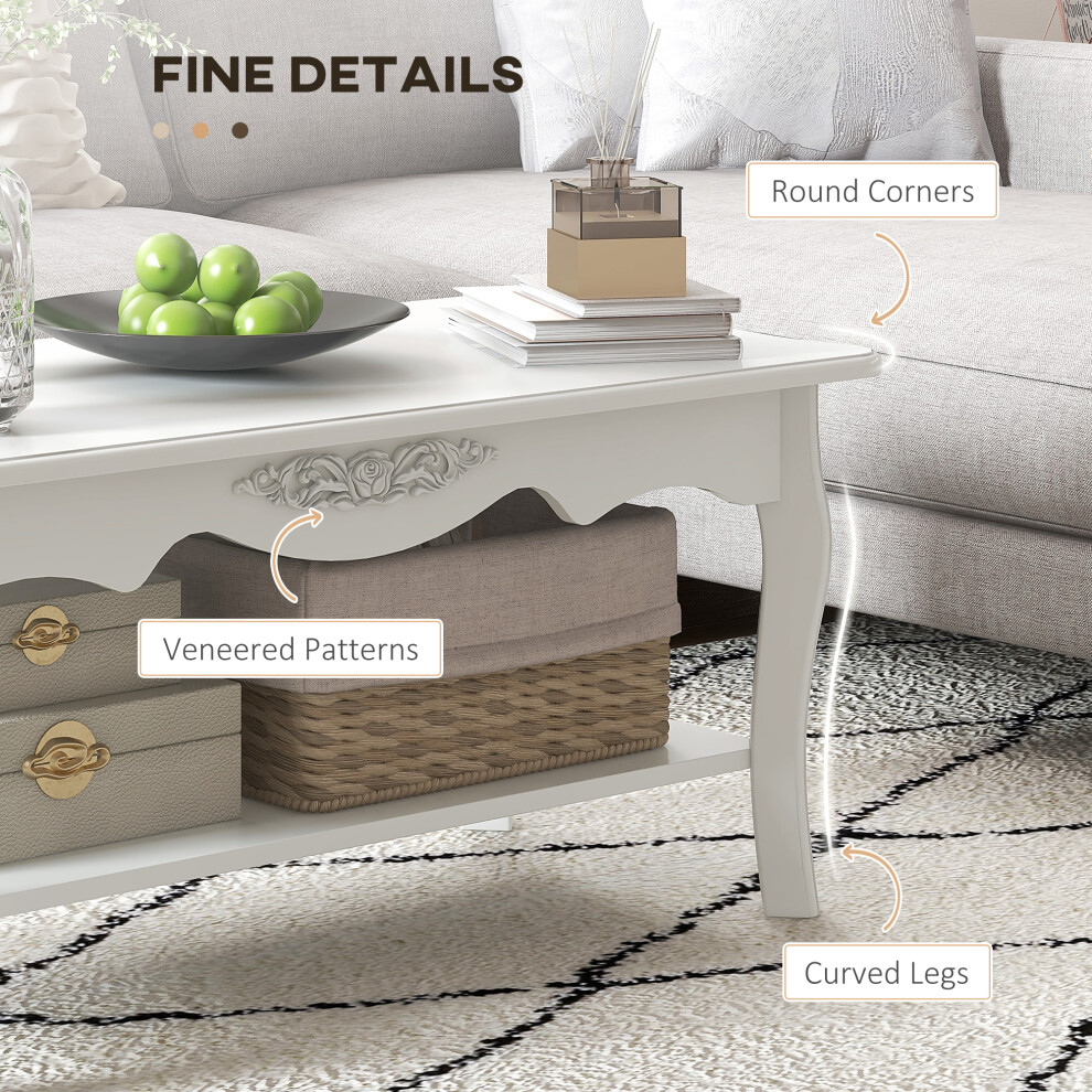 Living Room White Coffee Table with Storage Wooden Cocktail & Tea Centre Table 94L x 44W x 42H cm-image-OPC-PMFXNB5-NEW