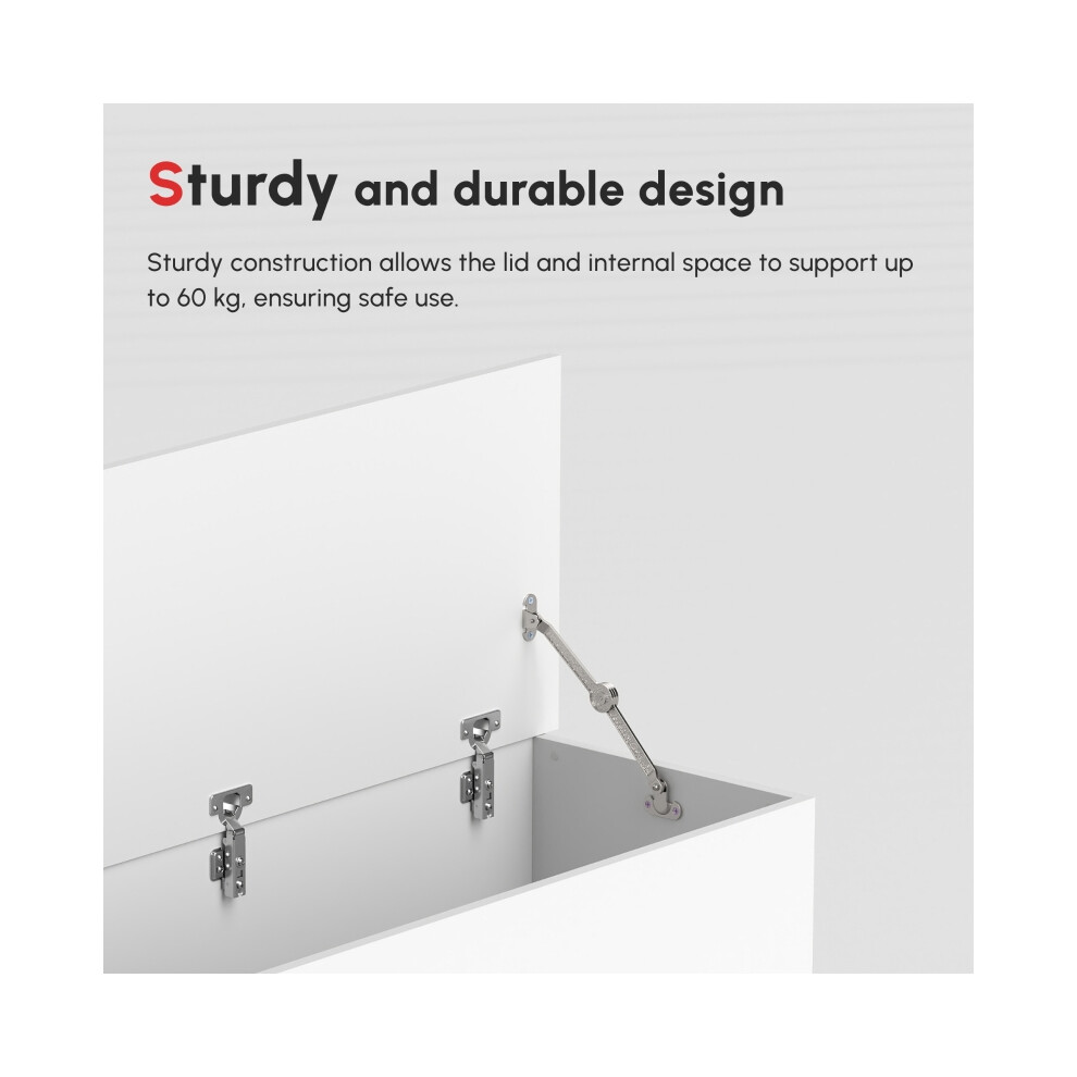 White 113L Storage Box with Flip-Top Lid & 2 Safety Hinges 100x40x40cm Multi-Purpose Storage Trunk for Living Room & Entryway-image-OPC-PMFXNRB-NEW