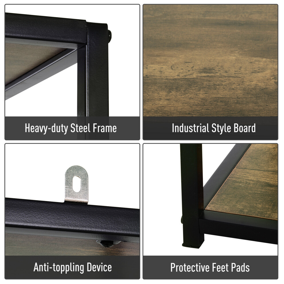 Bookcase 6 Tier Rustic Brown and Black Steel Frame Tall Shelf Unit for Home Office Study Living Room Hallway 82x33.5x175cm-image-OPC-PMFXP57-NEW