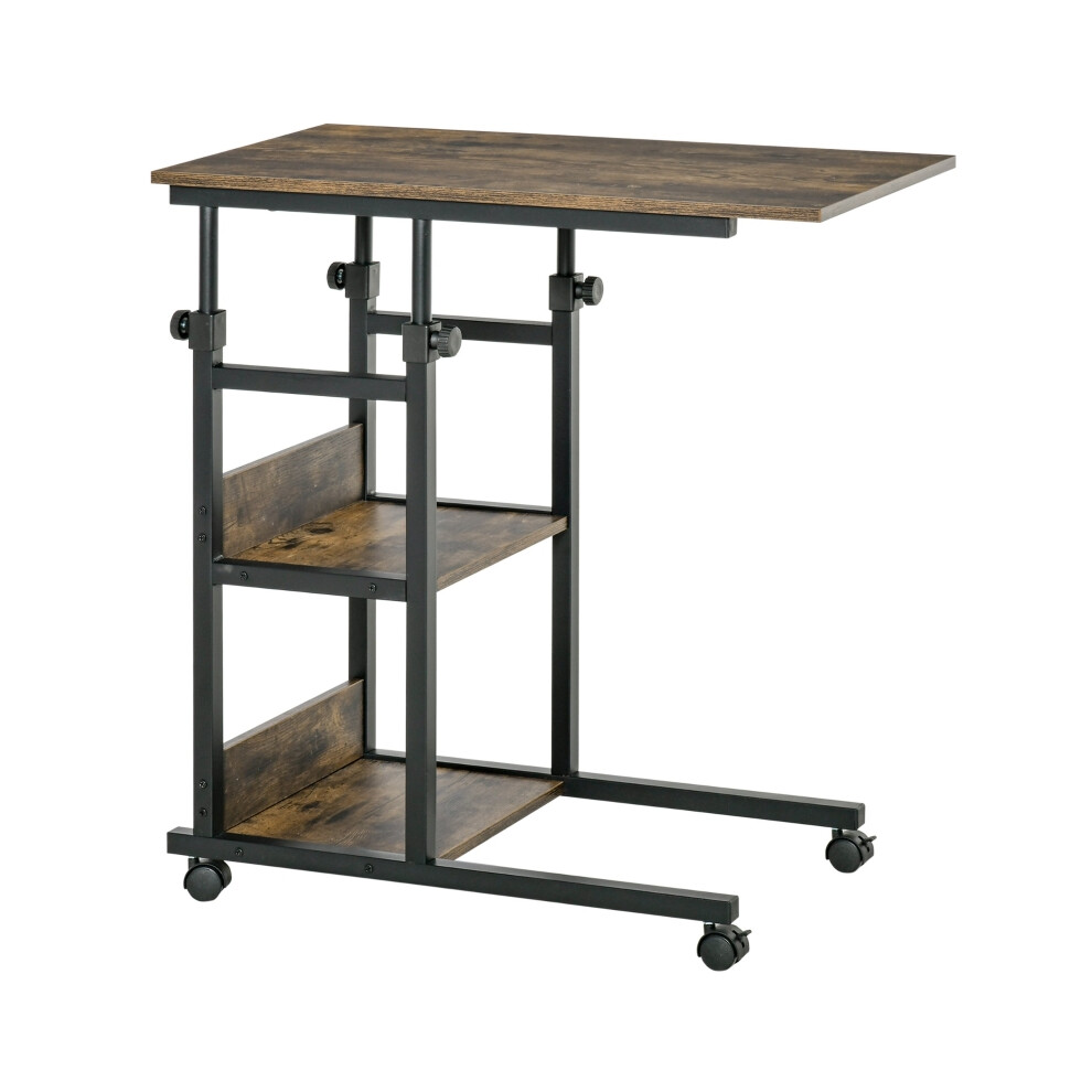 C-Shaped Side Table Industrial Mobile Rolling End Desk with 3-Tier Storage Adjustable Height Durable Metal Frame Wheels-image-OPC-PMFXPYK-NEW