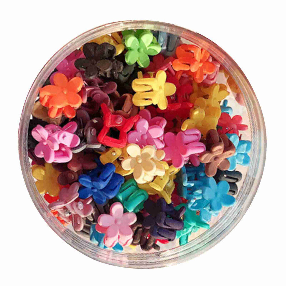 50Pcs Mini Flower Hair Claw Clips - Bright Colors for Girls with Can