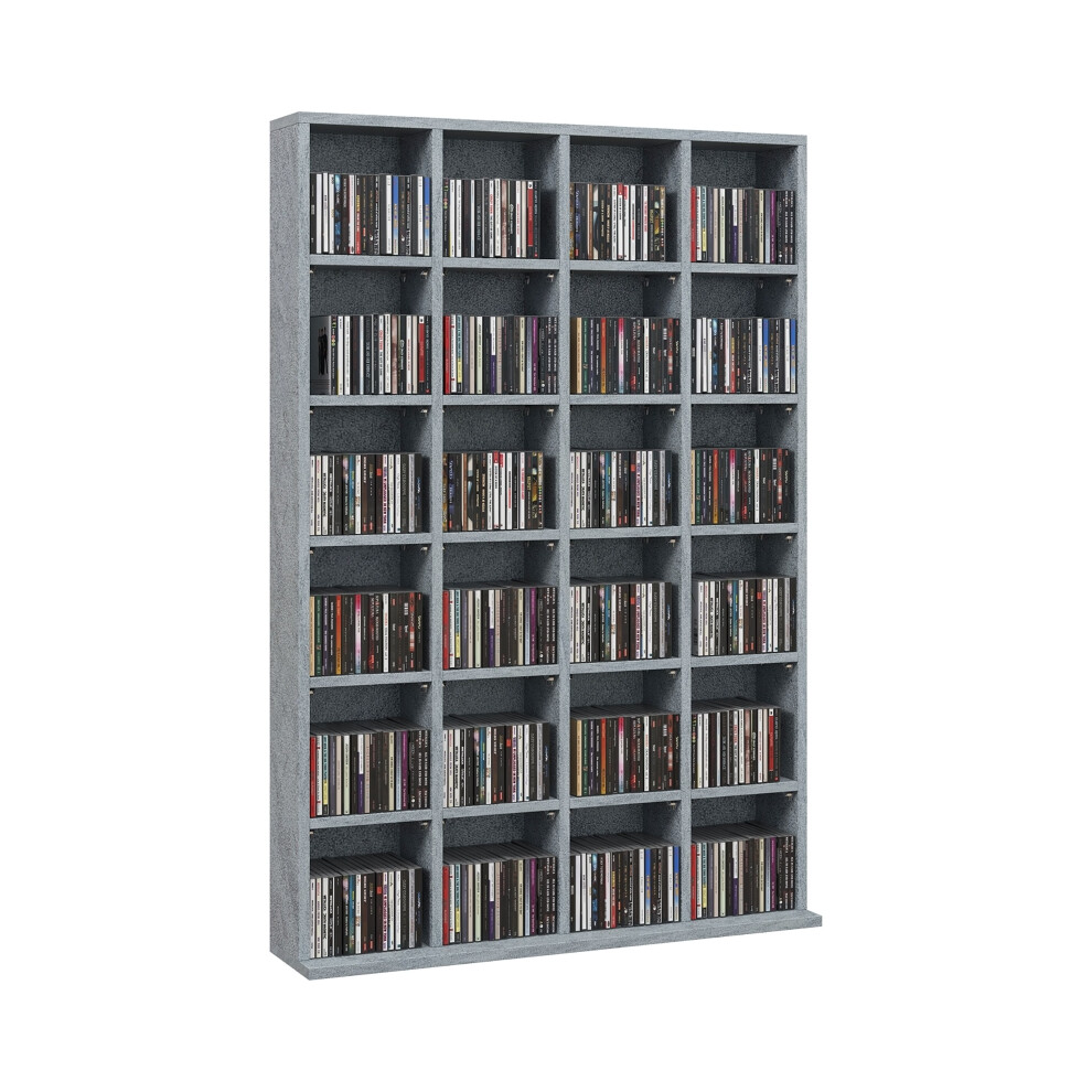 Modern CD Storage Unit - HOMCOM Cement Grey 89x130.5cm with Adjustable Shelves Durable Media Storage Rack-image-OPC-PMFXQW5-NEW