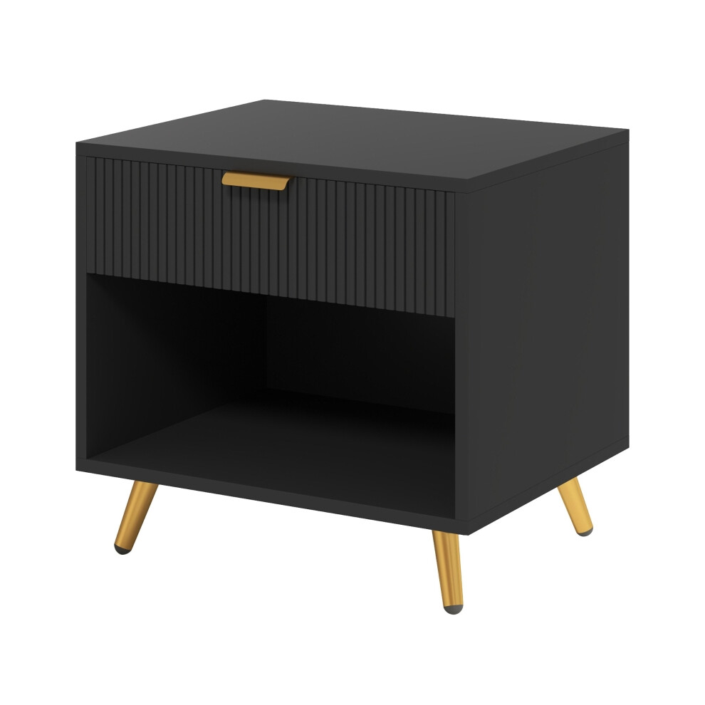HOMCOM Elegant Bedside Table with Storage Drawer and Shelf - Black/Gold Finish Space-Saving Bedroom Organizer-image-OPC-PMFXS5F-NEW
