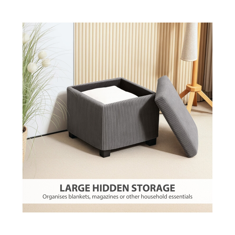 Storage Ottoman Bench Grey - Corduroy Footstool with Removable Lid 40cm Chest for Living Room Bedroom Hallway-image-OPC-PMFXSKS-NEW