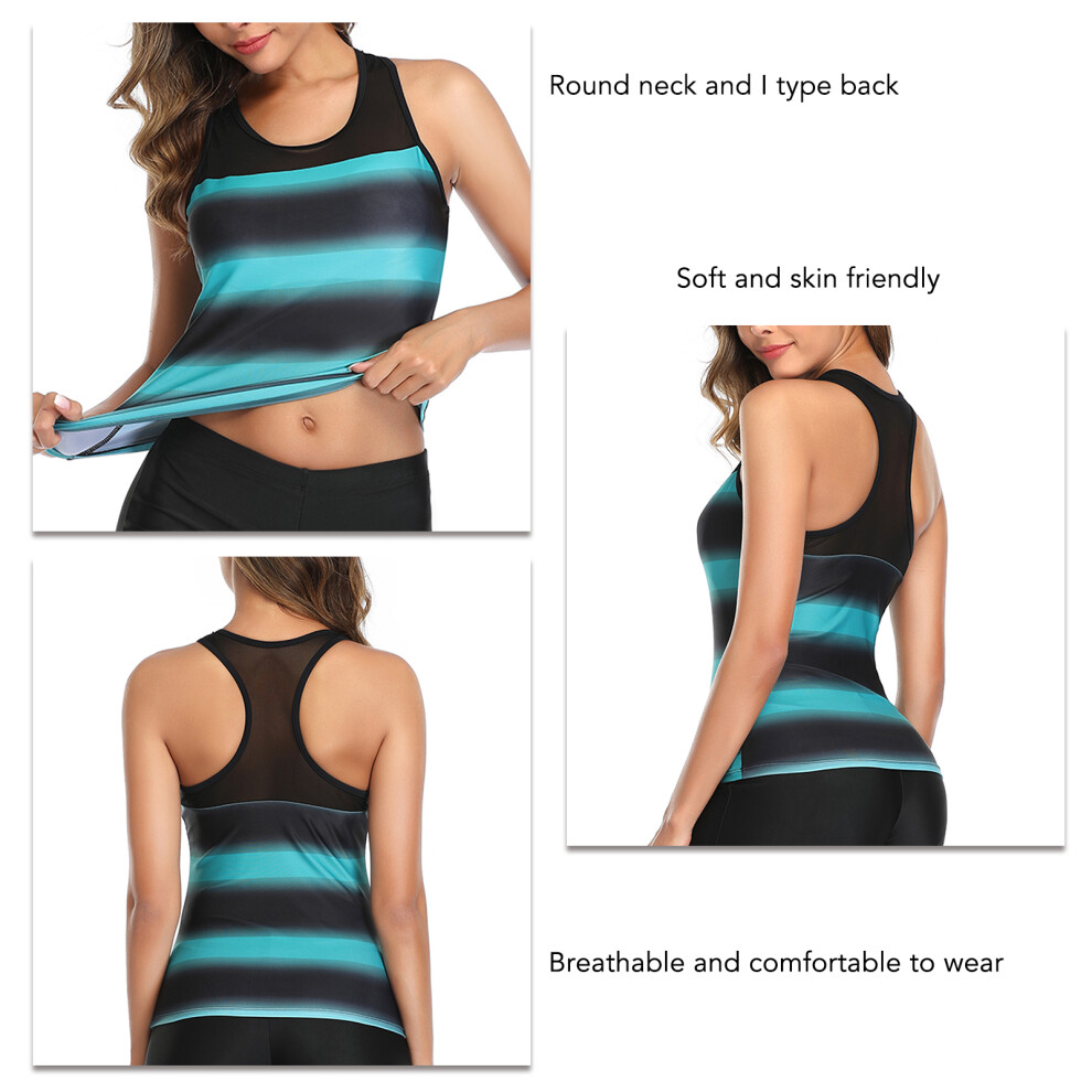 Women's Green Two Pieces Swimsuit, M, Mesh & Striped Print-image-OPC-PMFXSNJ-NEW