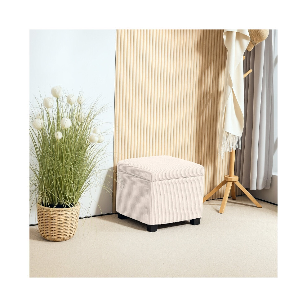 Beige Corduroy Storage Ottoman Bench 40cm with Removable Lid & Legs Spacious Footstool for Living Room Bedroom Hallway-image-OPC-PMFXSP7-NEW