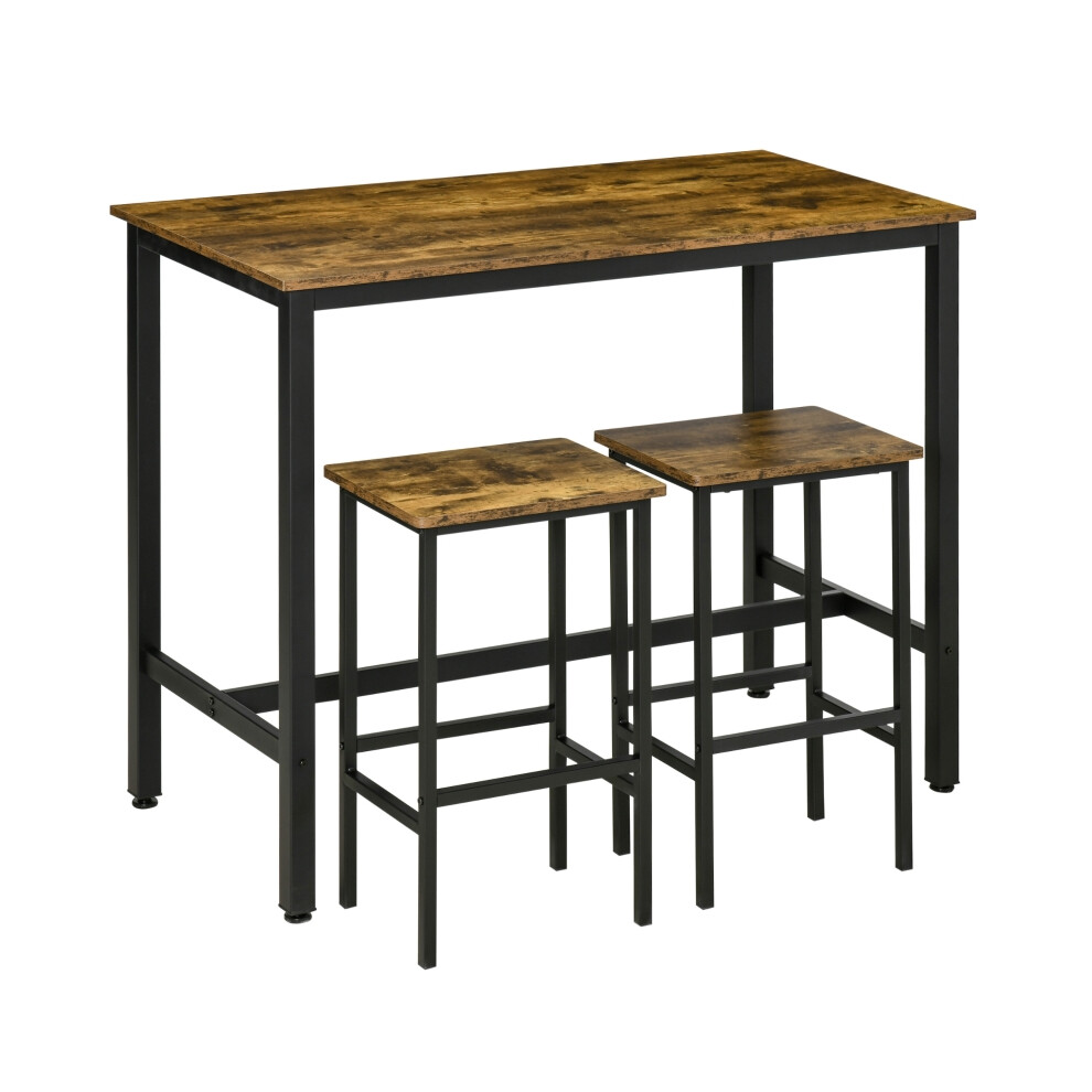 120x60cm Bar Table & 2 Stools Rustic Brown 3-Piece Counter Height Dining Set for Kitchen Living Room & Breakfast Area-image-OPC-PMFXTFH-NEW