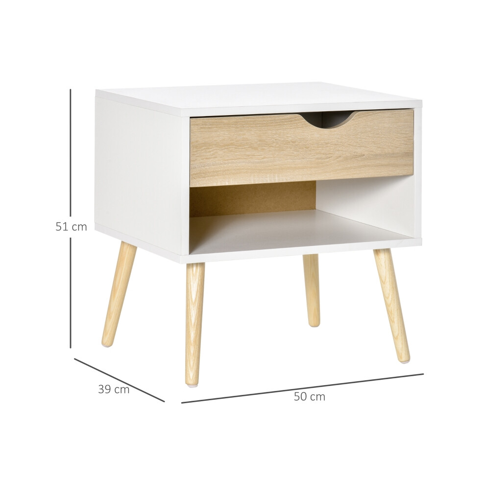 Bedside Table with Drawer and Shelf - Modern White Nightstand for Bedroom & Living Room Durable MDF Material Compact 45cm Size-image-OPC-PMFXVKN-NEW
