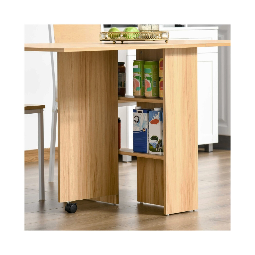 Space-Saving Folding Dining Table Teak - Rectangular Drop Leaf Table with Storage Shelves Perfect for Compact Spaces-image-OPC-PMFXWWD-NEW