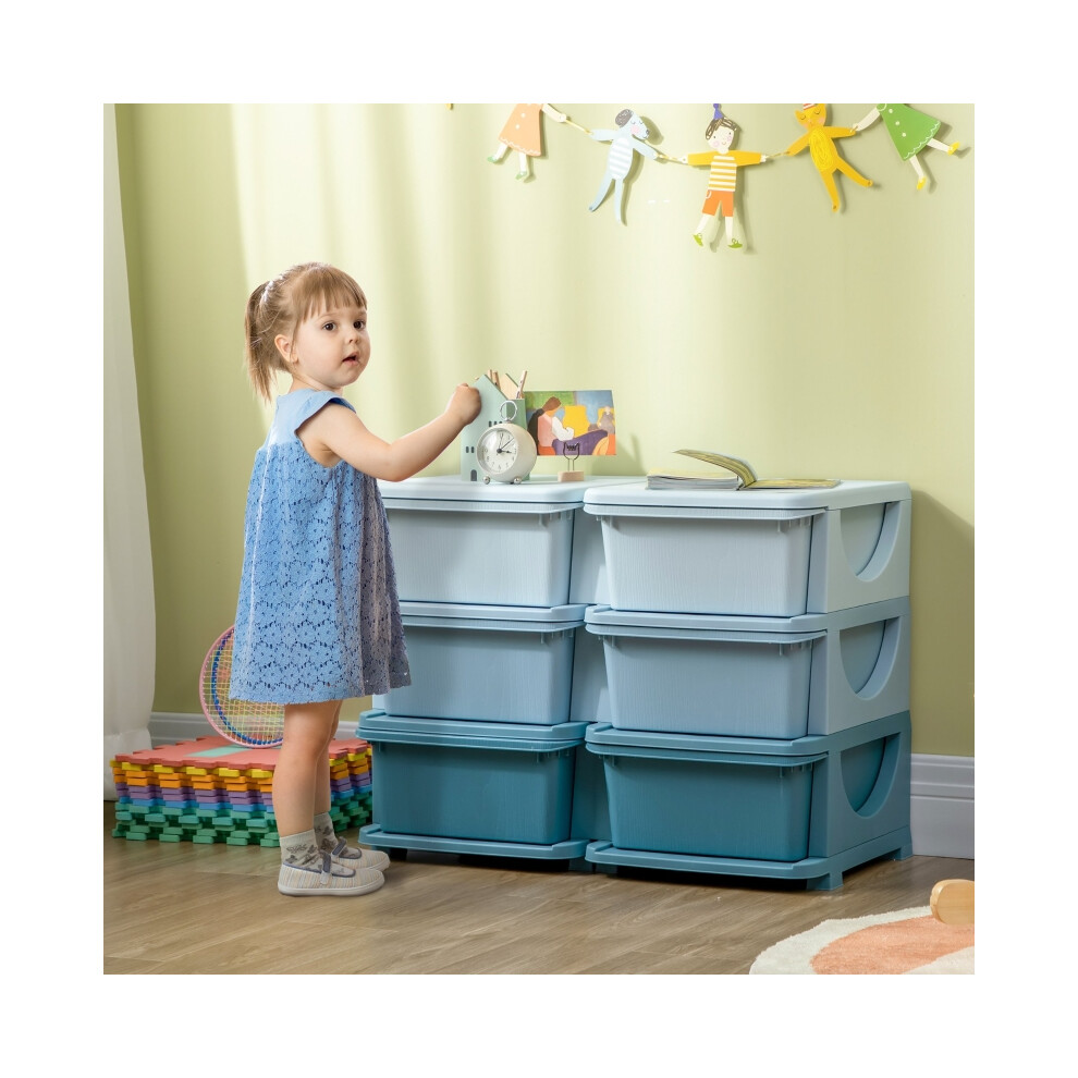 Kids Storage Unit with 6 Drawers in Blue - Child-Safe Lightweight Sturdy Organizer for Toys Clothes and Accessories-image-OPC-PMFXY6F-NEW