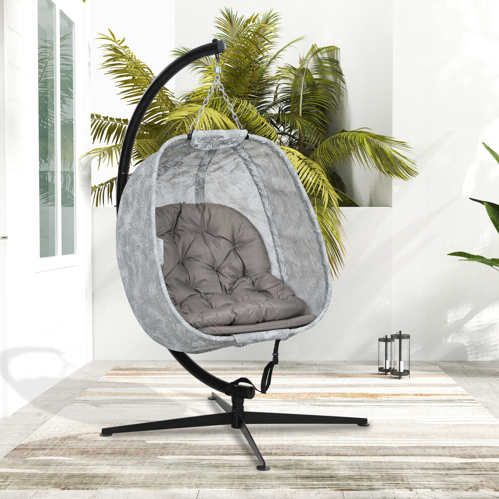 Patio & Garden Hanging Egg Chair Indoor Outdoor Swing with Stand Thickened Cushion Cup Holder Sand Brown Folding Basket-image-OPC-PMFXYC7-NEW