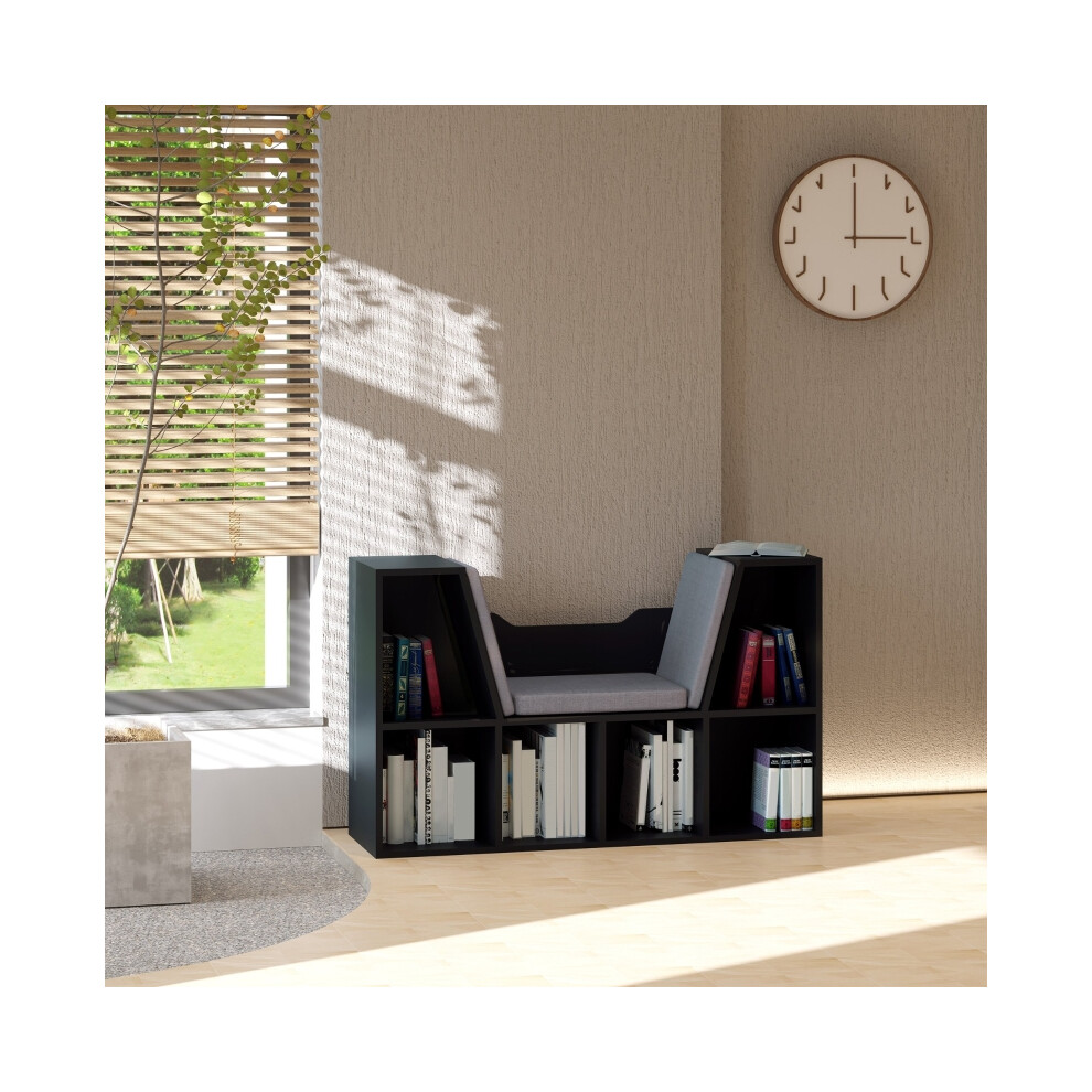 Bookshelf Storage Shelf with Cushioned Reading Seat Cube Organizer for Bedroom & Living Room Black HOMCOM Model-image-OPC-PMFXYM8-NEW