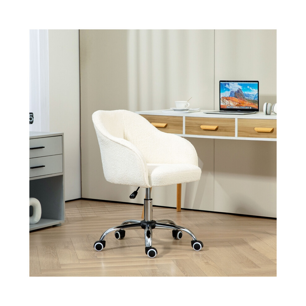 Office Chair with Teddy Fleece Upholstery Adjustable Height Cream 46-56 cm Seat Height Comfortable Ergonomic Design-image-OPC-PMFXYZQ-NEW