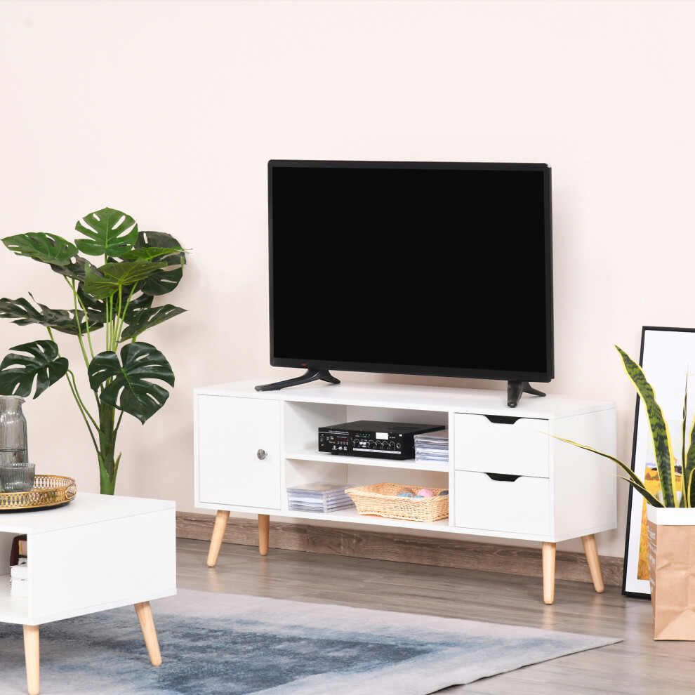 Entertainment Console for TVs up to 50 inches - White TV Stand with Open Storage and Drawers Modern Furniture for Living Spaces-image-OPC-PMFXZFN-NEW