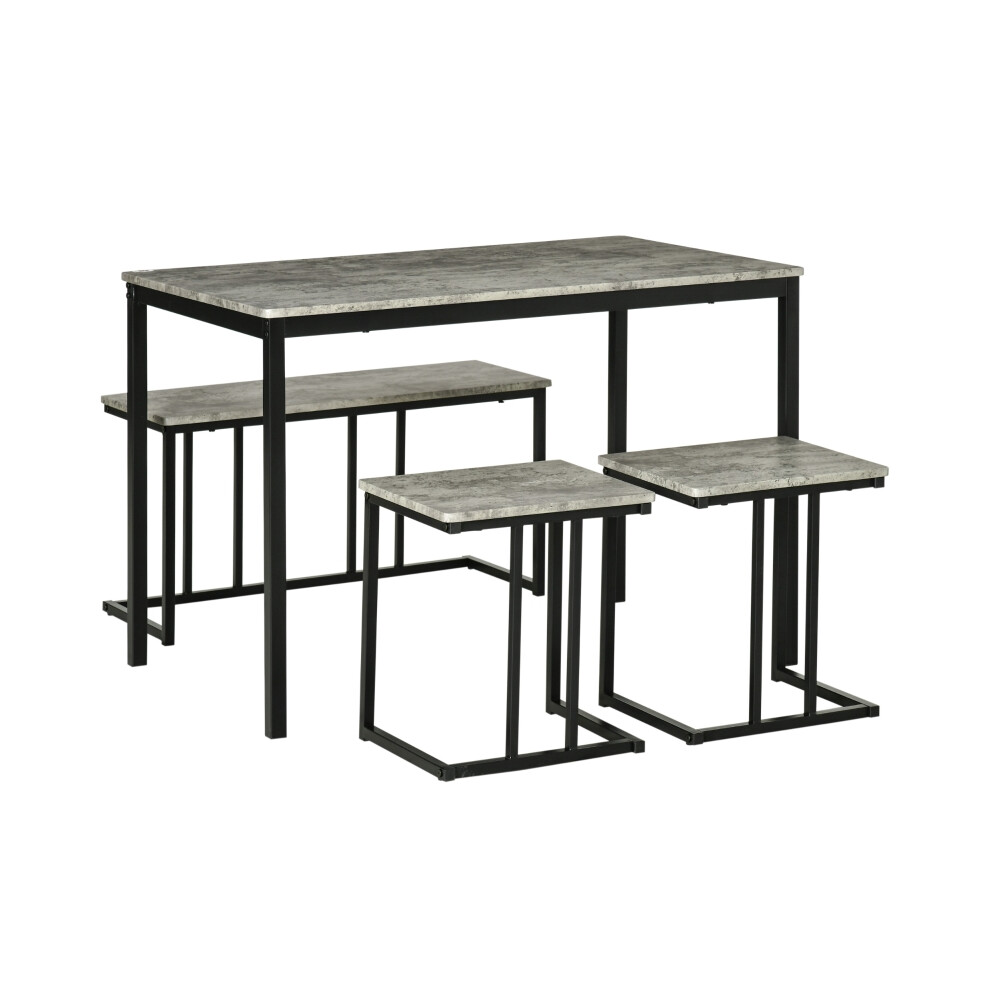 Dining Table and Chairs Set for 4 Concrete Effect Kitchen Table with Steel Frame Grey 4-Piece Dining Room Furniture-image-OPC-PMFXZ5C-NEW