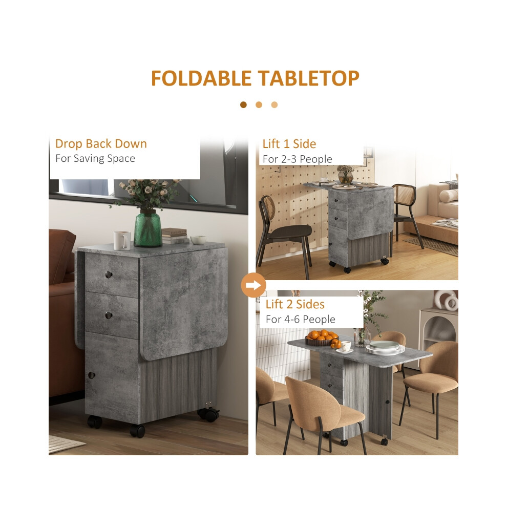 Drop Leaf Dining Table for 6 with Storage - HOMCOM Multi-Storage Six-Person Table in Mixed Grey Sturdy MDF & Modern Design-image-OPC-PMFY25P-NEW