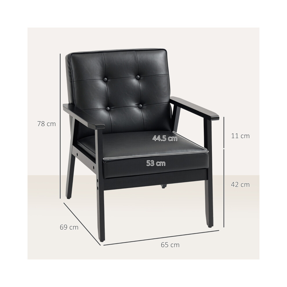 Accent Chair Black Faux Leather Retro-Style Comfortable Vintage Armchair for Living Room or Bedroom Compact Size-image-OPC-PMFY2S9-NEW