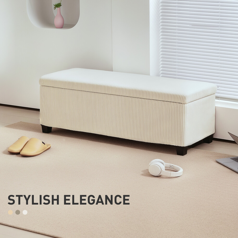 Living Room Storage Ottoman 112cm Beige with Removable Lid Corduroy Footstool & Legs Spacious Storage Chest-image-OPC-PMFY8XM-NEW