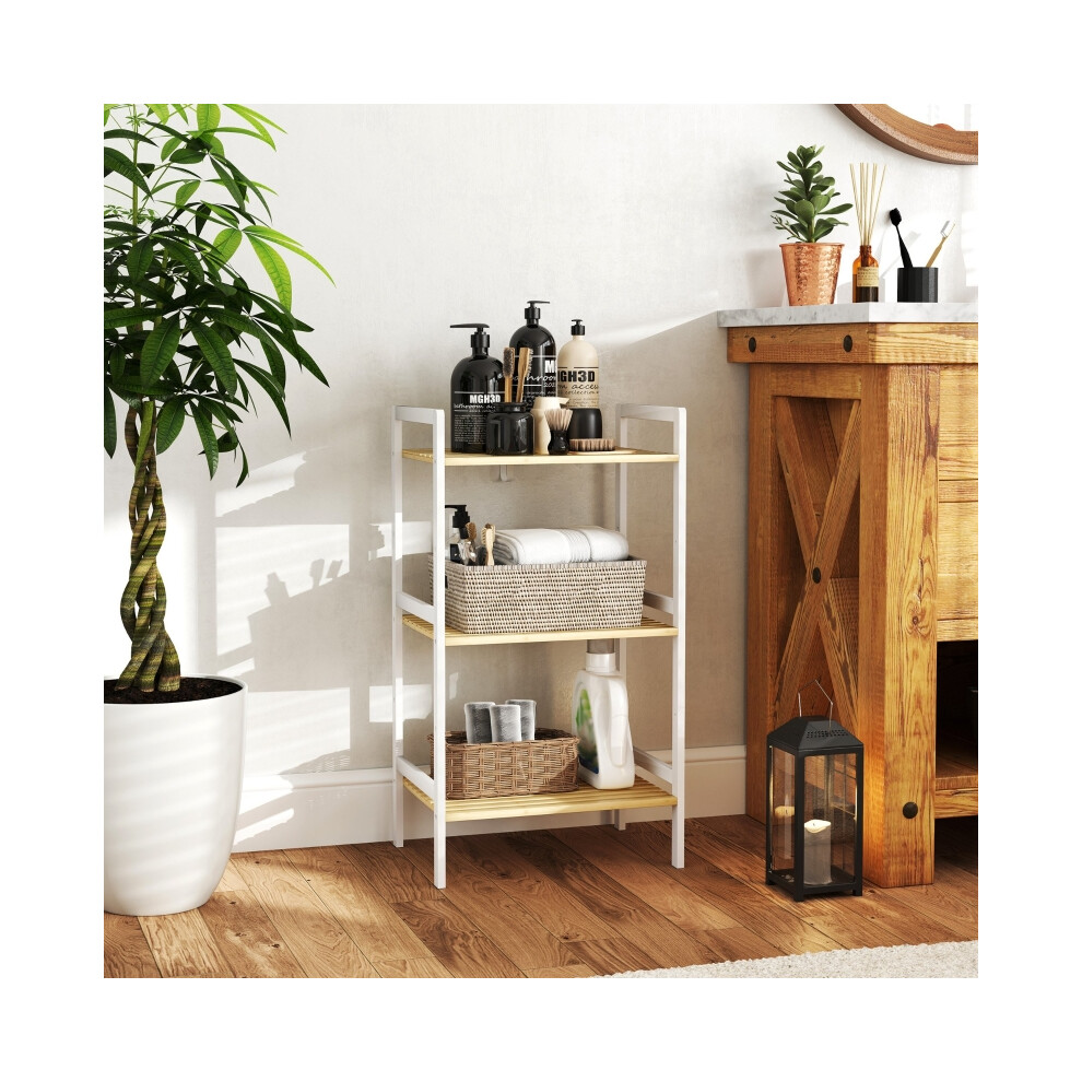 Three-Tier Bamboo Shelf Storage Unit Adjustable Height Eco-Friendly Material 90cm Tall Natural Finish for Home & Office-image-OPC-PMFY8Y2-NEW