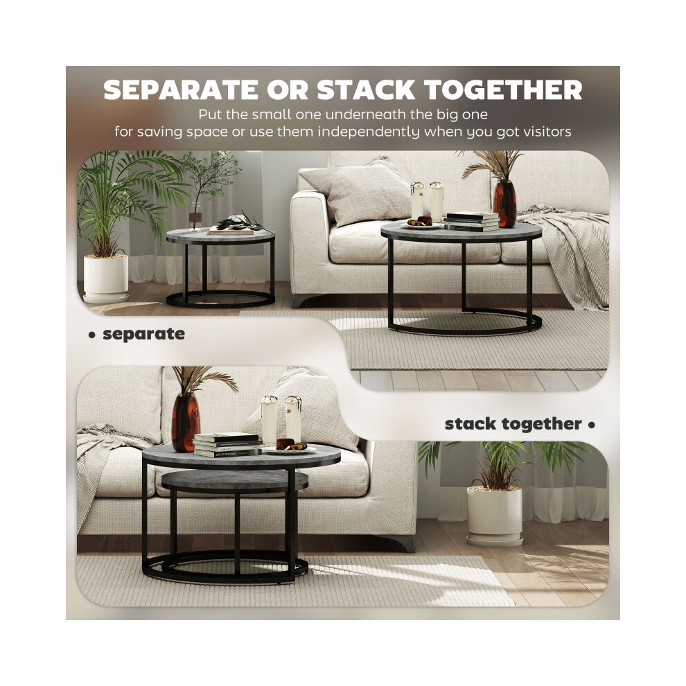 Stacking Tables Grey/Black Marble-Effect HOMCOM Set of Two Multi-Functional Side Tables-image-OPC-PMFYB5Y-NEW