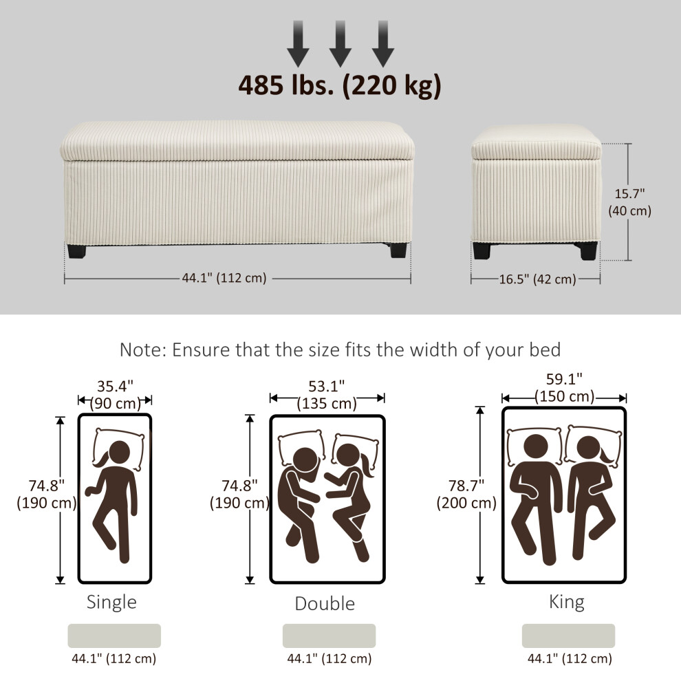 Beige Storage Ottoman 112cm Corduroy Footstool with Removable Lid and Legs Multi-Functional Storage Chest for Home-image-OPC-PMFYBKP-NEW