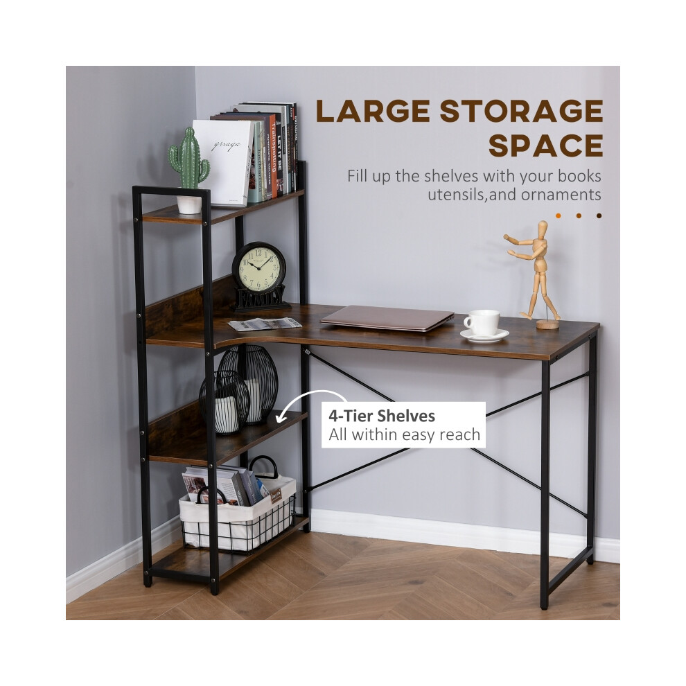 Office Desk with Storage Shelves 120 CM Rustic Brown Computer Table Industrial Metal Frame for Home Office & Small Spaces-image-OPC-PMFYDQQ-NEW