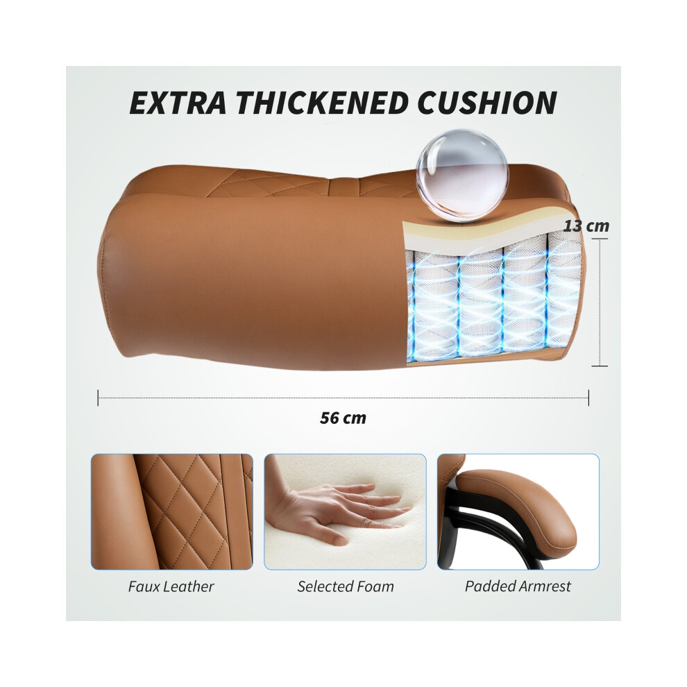 Comfortable Light Brown Faux Leather Office Chair with Spring Padding Ergonomic Height Adjustable Modern Design-image-OPC-PMFYF8W-NEW