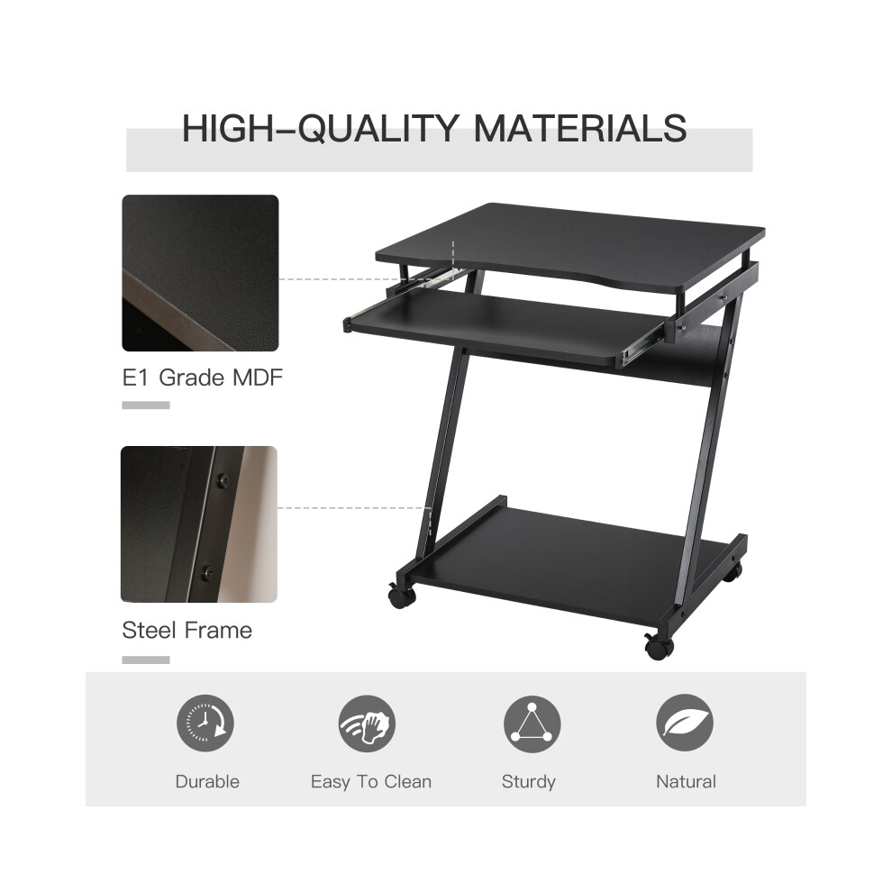 Home Office Movable Desk with Sliding Keyboard Tray Black Finish Sturdy Wheels and Compact Design for Efficient Work Setup-image-OPC-PMFYFFH-NEW