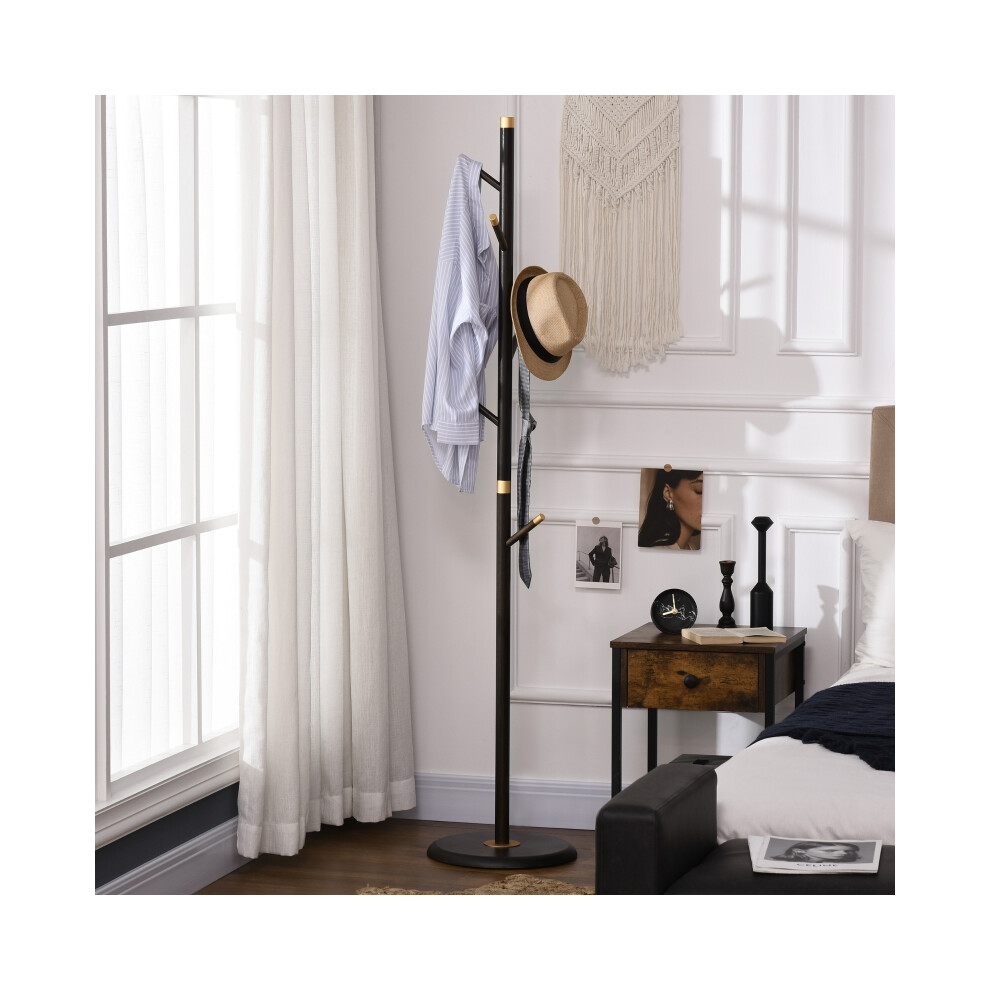 Vintage Coat Rack Stand Freestanding Hall Tree with 6 Hooks Bamboo Frame Entryway Hallway Bedroom Walnut Finish-image-OPC-PMFYG9G-NEW