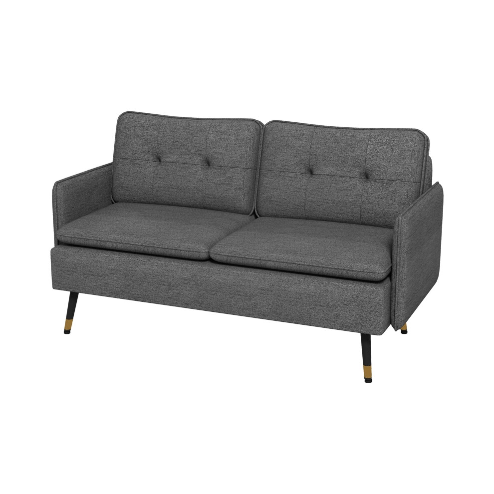 Contemporary Two Seater Sofa Dark Grey Button Tufted Cushions Steel Legs Ideal for Living Room & Guest Room-image-OPC-PMFYGBS-NEW