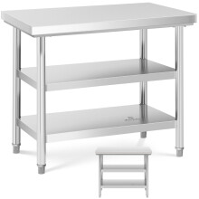 Tavolo da lavoro in acciaio inox con 2 ripiani, 100x70 cm
