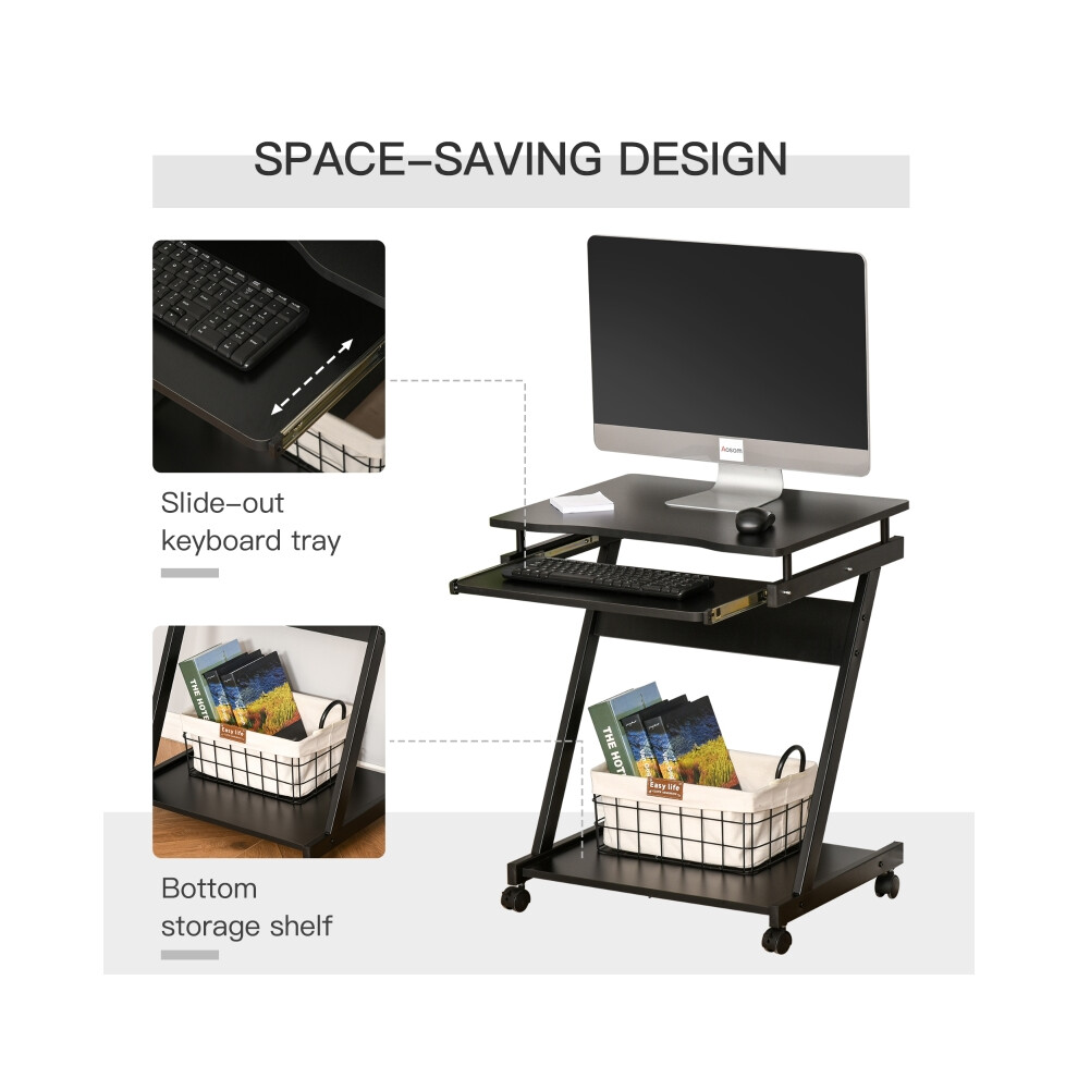 Movable Computer Desk with Sliding Keyboard Tray Black Steel Frame Rolling Wheels for Home Office & Workstation 4 Casters-image-OPC-PMFYGVW-NEW