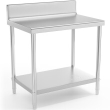 Table de travail murale en acier inoxydable avec rebord et étagère 90x60cm