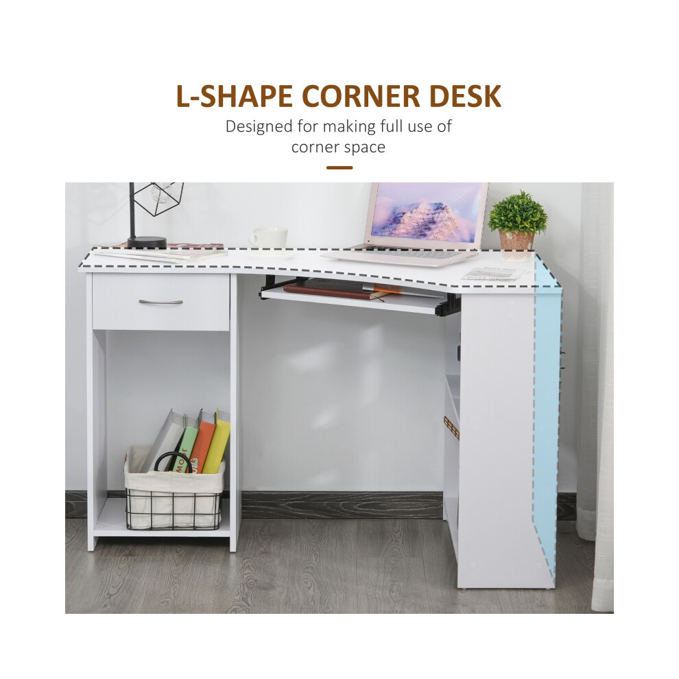 Space-Saving L-Shaped Corner Desk with Shelves Wide Surface Storage Drawer & Keyboard Tray White Home/Study Furniture-image-OPC-PMFYHCK-NEW