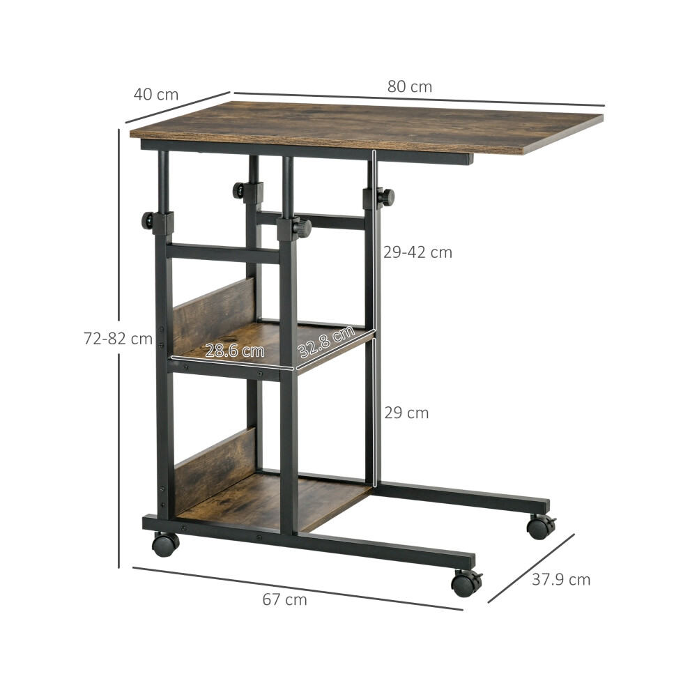 Mobile C-Shaped End Table with Industrial Design Adjustable Height 3-Tier Shelving Wheels for Easy Movement-image-OPC-PMFYHKK-NEW