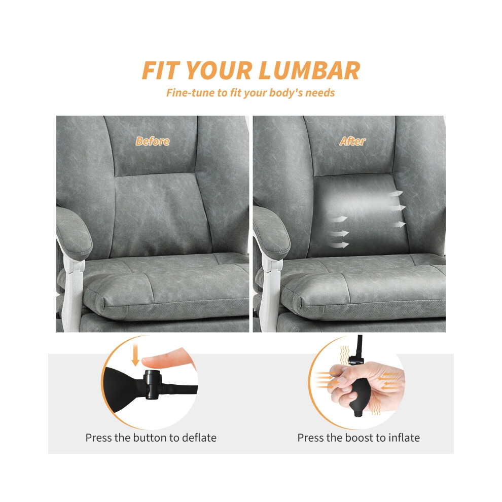 Comfortable Faux Leather Office Chair with Inflatable Lumbar Support Grey Ergonomic Seating Adjustable Height for Desk Work-image-OPC-PMFYJCH-NEW