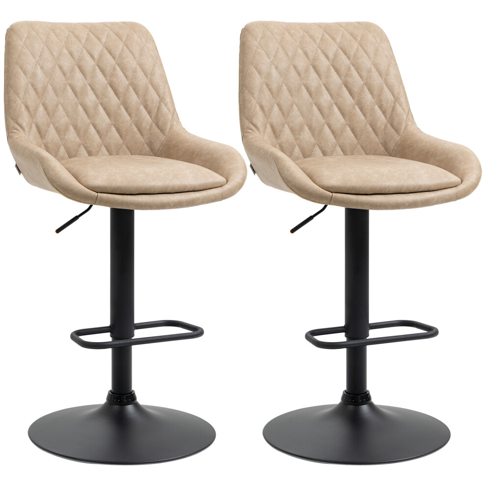 Retro Bar Stools Set of 2 Adjustable Upholstered Kitchen Chairs with Backrest and Swivel Light Khaki-image-OPC-PMFYKHP-NEW