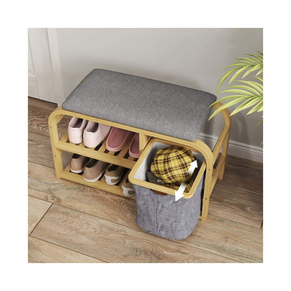 Bamboo Entryway Shoe Bench with Padded Seat â Natural Wood Finish 3-Tier Shoe Rack Eco-Friendly Versatile & Stylish Design-image-OPC-PMFYMBP-NEW