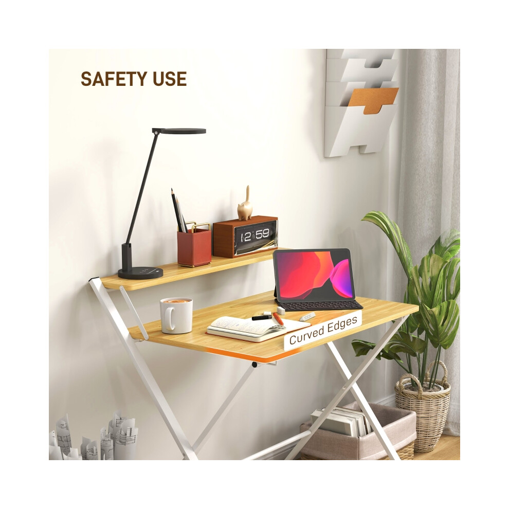 Compact Folding Desk for Home Office - HOMCOM Maple Wood-effect 2-Tier Writing & Study Table Space-saving Design 86x66x82cm-image-OPC-PMFYMHG-NEW
