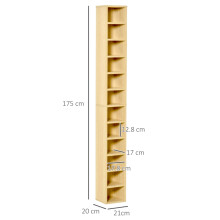Compact Media Storage Tower HOMCOM 204 CD - Tall Narrow Oak Tone Finish Space-Saving Design with 20-CD Capacity