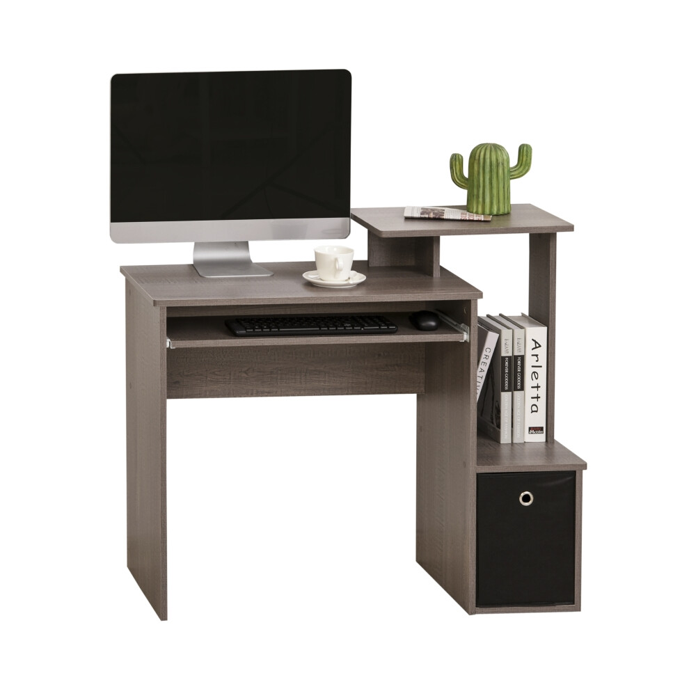 HOMCOM Grey Computer Desk with Sliding Keyboard Tray Storage Drawer & Shelf for Efficient Home Office Workstation-image-OPC-PMFYMZ5-NEW