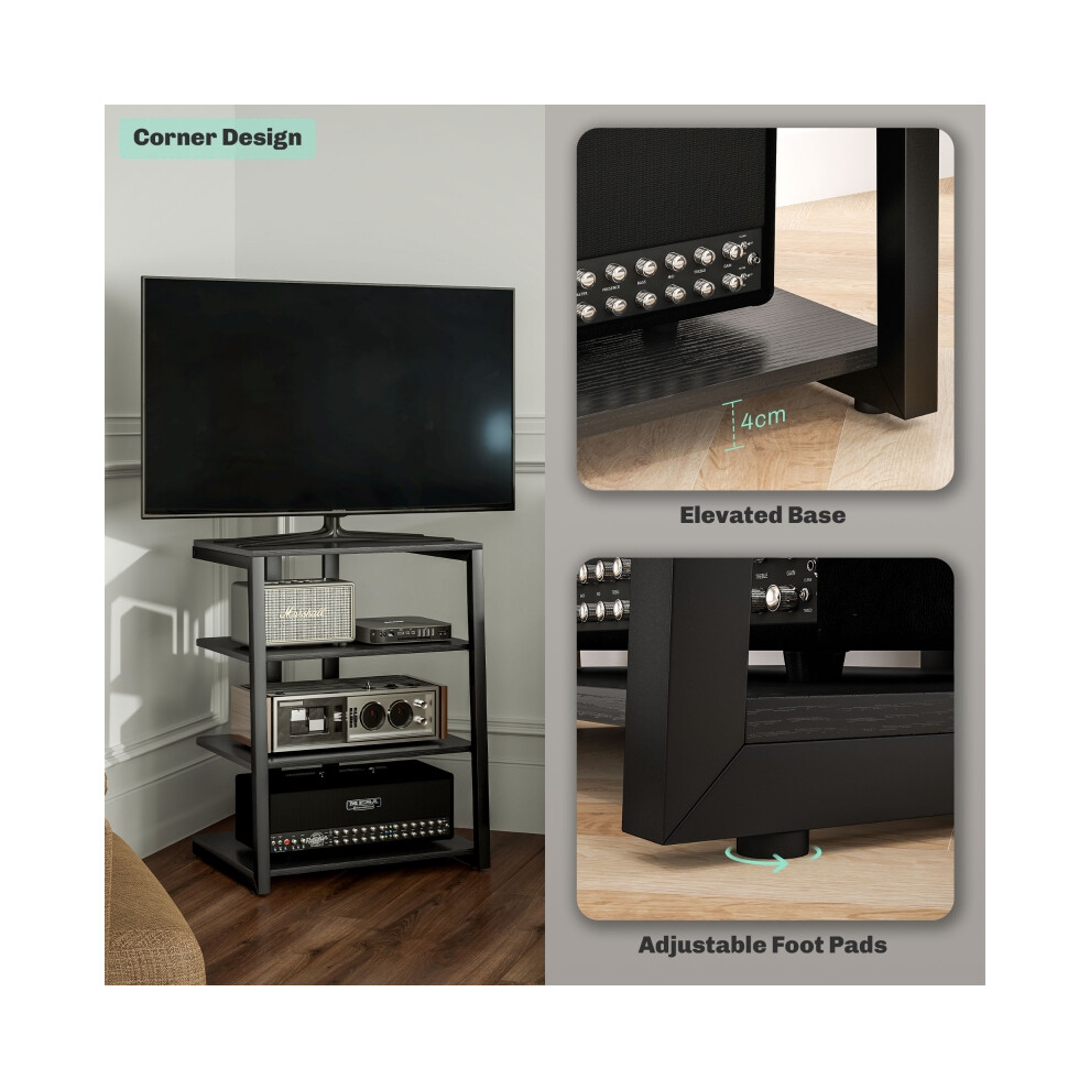 Black HiFi Stand with Four Shelves Spacious Audio Storage Unit Sturdy Wood Material 120cm Length for Living Room-image-OPC-PMFYN6F-NEW