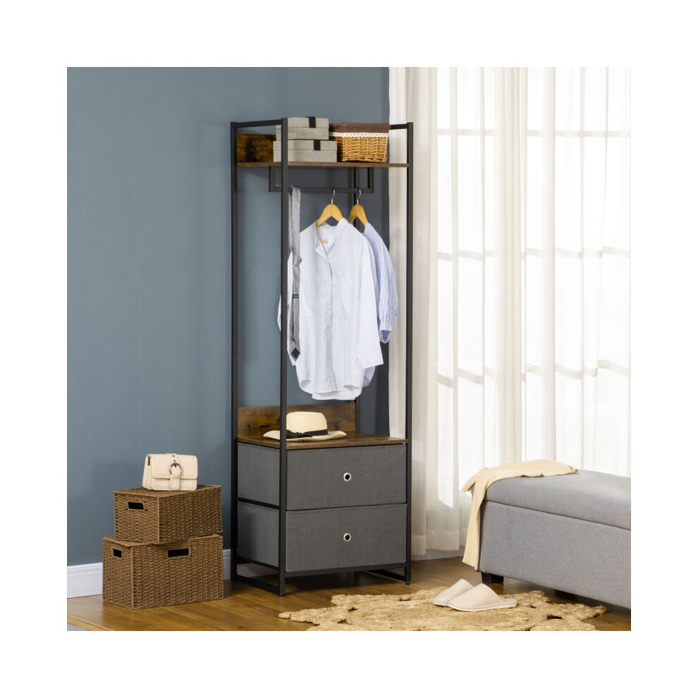 Metal Clothes Rail with Storage Drawers Garment Stand & Single Wardrobe in Rustic Brown & Grey Perfect for Bedrooms & Hallways-image-OPC-PMFYNNC-NEW