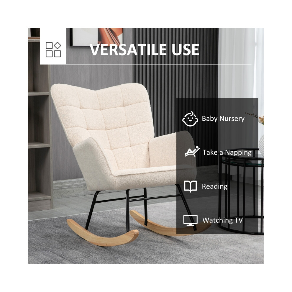 Beige Berber Fleece Nursery Glider Rocking Chair Wingback Style Soft and Supportive for Nursing and Calm Living Room Moments-image-OPC-PMFYPFV-NEW