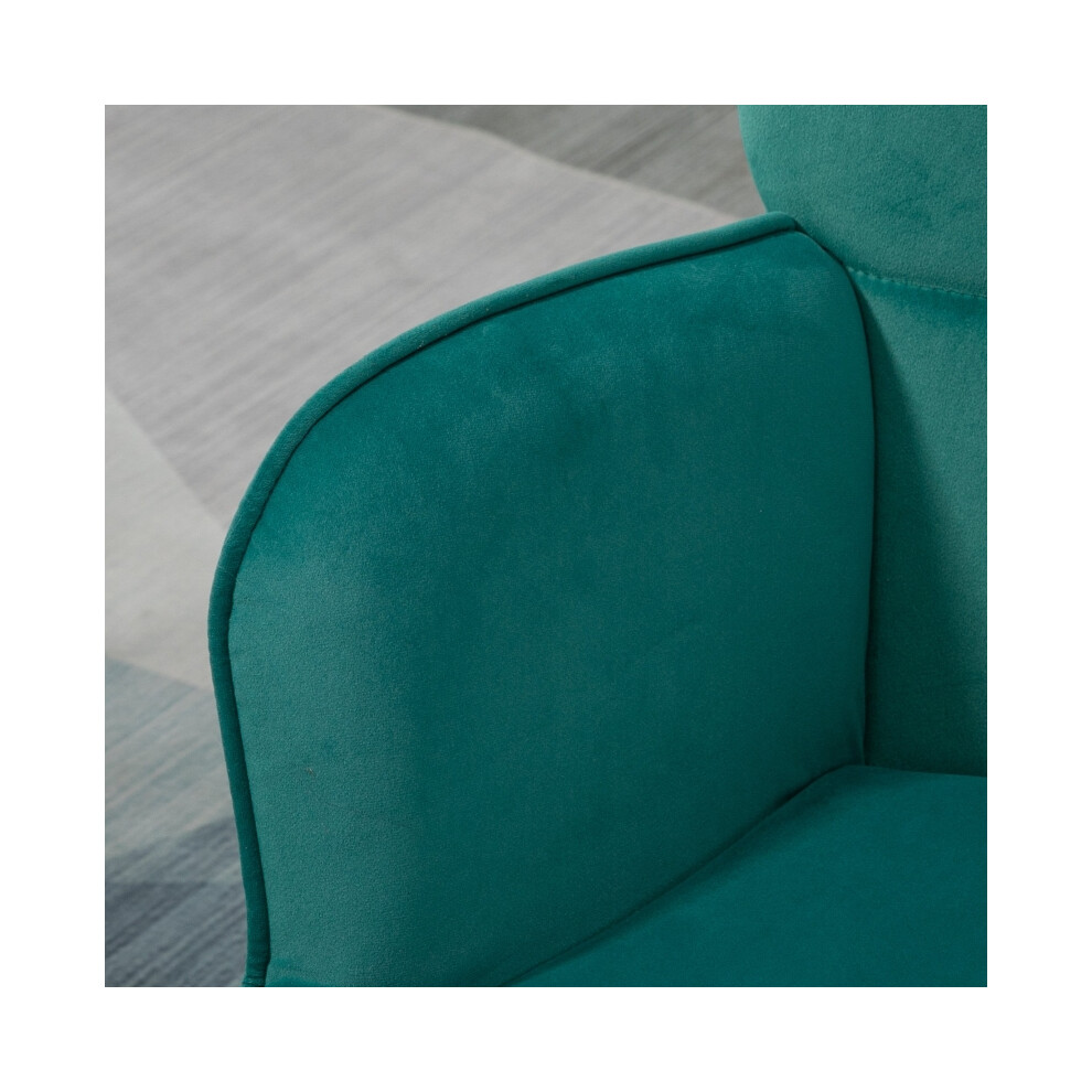 Velvet Wingback Armchair & Ottoman â Upholstered Dark Green Seat with Steel Legs Contemporary Accent Chair for Home & Office-image-OPC-PMFYPGJ-NEW